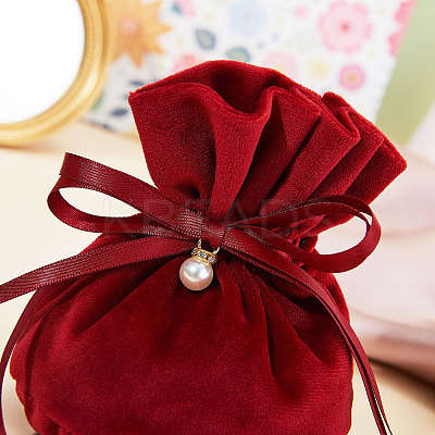 Velvet Jewelry Bags with Drawstring & Plastic Imitation Pearl TP-CJC0001-03A-1