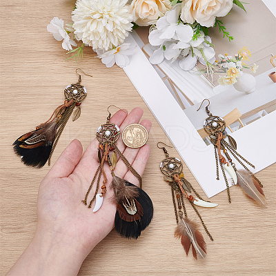 2Pairs 2 Styles Alloy Feather Dangle Earrings EJEW-UN0006-97-1