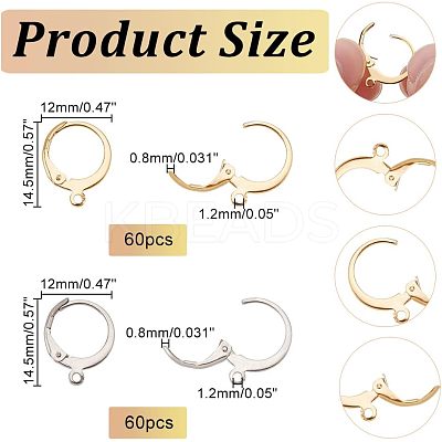 120Pcs 2 Style 304 Stainless Steel Leverback Earring Findings STAS-NB0001-54-1