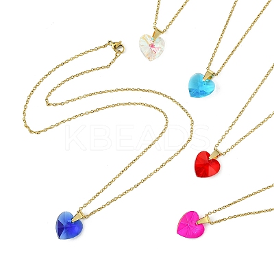 Heart Glass Pendant Necklaces NJEW-K117-01G-1