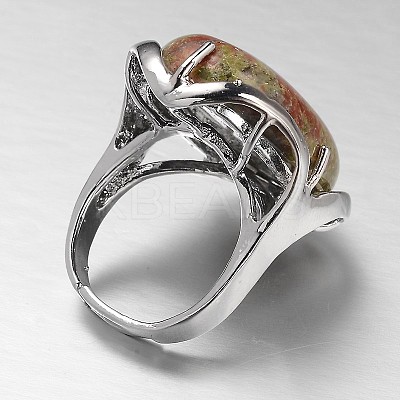 Adjustable Oval Brass Natural Unakite Wide Band Rings RJEW-L062-03I-1