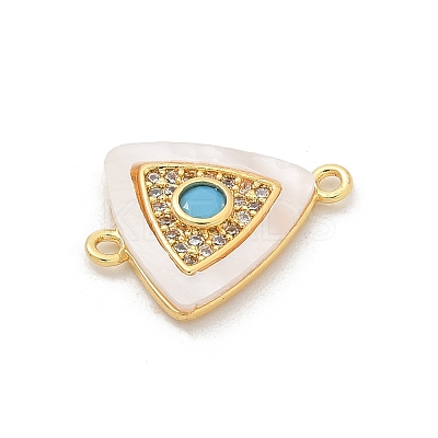 Brass Micro Pave Clear Cubic Zirconia & Shell Connector Charms KK-M303-03G-11-1