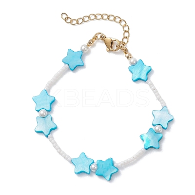 Natural White Shell Star & Glass Seed Beaded Bracelets for Women BJEW-JB13282-1