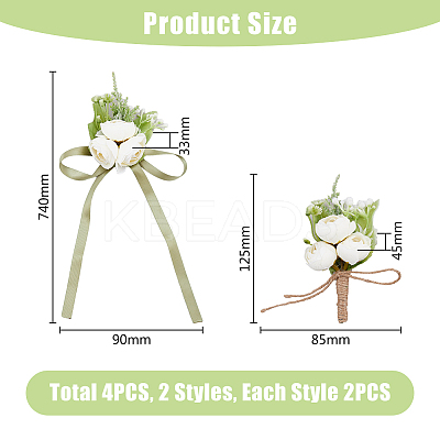 4Pcs 2 Style Silk Cloth Rose Flower Boutonniere Brooch & Wrist Corsage AJEW-HY0001-32-1