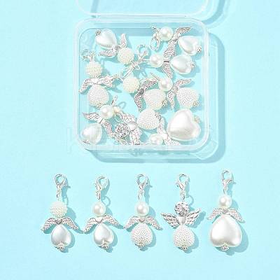 14Pcs 7 Styles ABS Plastic Imitation Pearl & Alloy Pendant Decorations HJEW-FS00042-01-1