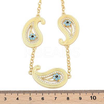 Brass Micro Pave Clear & Sky Blue Cubic Zirconia Teardrop Evil Eye Link Chain Necklaces KK-H203-14G-1