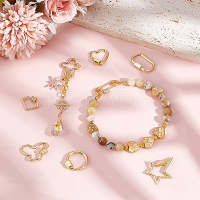 8Pcs 8 Styles Brass Micro Pave Cubic Zirconia Screw Carabiner Lock Charms KK-GA0002-01-1