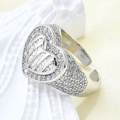 Brass Micro Pave Clear Cubic Zirconia Cuff Rings for Women RJEW-G347-01P-1