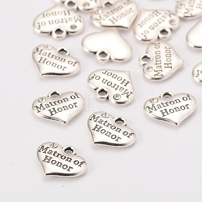 Wedding Theme Antique Silver Tone Tibetan Style Heart with Matron of Honor Rhinestone Charms TIBEP-N005-03A-1