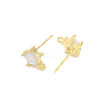 Brass Micro Pave Clear Cubic Zirconia Stud Earring Findings KK-Z099-02G-04-1