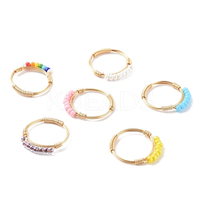 Adjustable Glass Seed Beads Finger Rings RJEW-JR00350-1