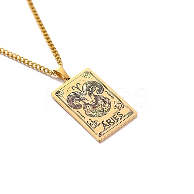 304 Stainless Steel Curb Chain Rectangle with Constellation Pendant Necklaces PW-WG0F5D0-02-1