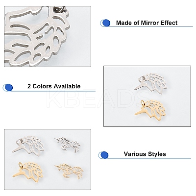 16Pcs 2 Style 201 Stainless Steel Pendants and Filigree Joiners STAS-DC0001-55-1