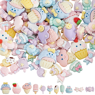 120Pcs 6 Styles Cartoon Opaque Resin Cabochons RESI-SP0001-26-1