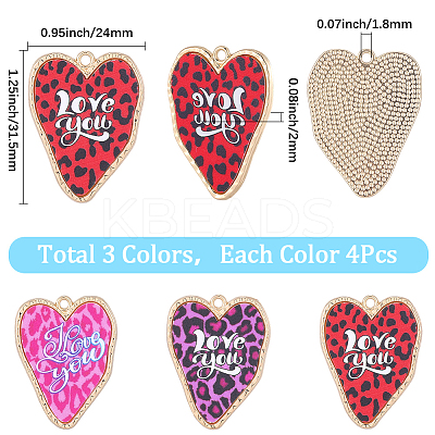12Pcs 3 Colors Leopard Print Alloy with Acrylic Pendants FIND-SC0021-91-1