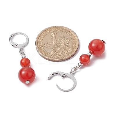 Round Natural Carnelian Dangle Earrings EJEW-JE05536-03-1