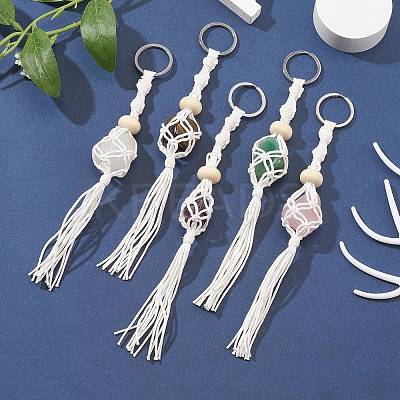 Waxed Cotton Cord Braided Macrame Pouch Gemstone Holder Keychain KEYC-JKC00537-1
