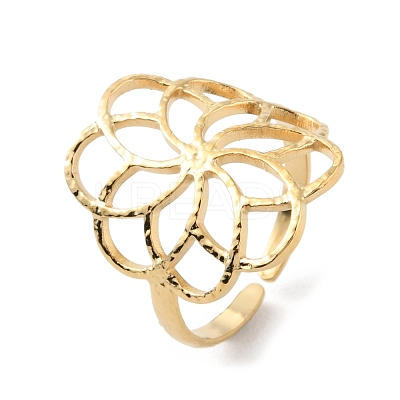 304 Stainless Steel Hollow Flower Open Cuff Rings RJEW-D002-07G-1