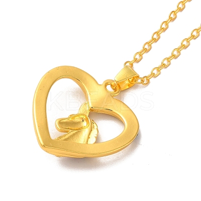Colorful Rhinestone Heart with Unicorn Pandant Necklace with Cable Chains NJEW-K246-01G-1