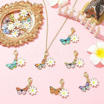 12Pcs Butterfly & Flower Alloy Enamel Pendants Decorations HJEW-YW00122-1