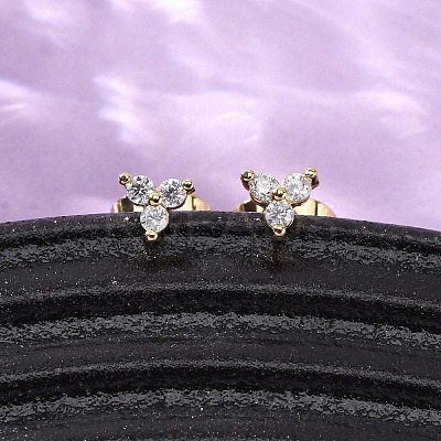 Brass Micro Pave Clear Cubic Zirconia Clover Stud Earrings EJEW-S280-03G-1