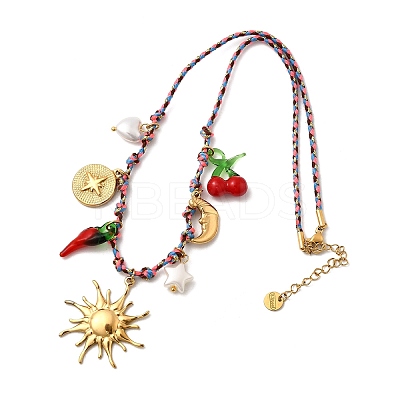 304 Stainless Steel & Plastic Hot Pepper Cherry Pendant Cotton Cord Necklaces for Women LS-NJEW-Z092-01G-02-1
