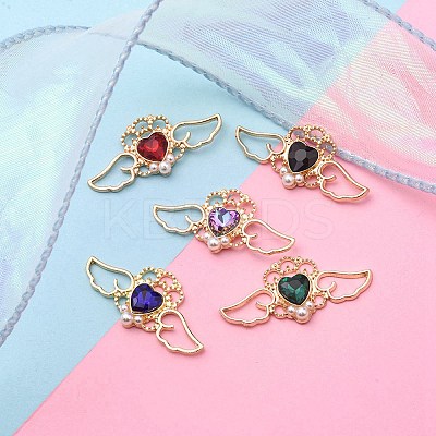 5Pcs 5 Colors Rack Plating Alloy Rhinestone Pendants ALRI-YW0001-19-1