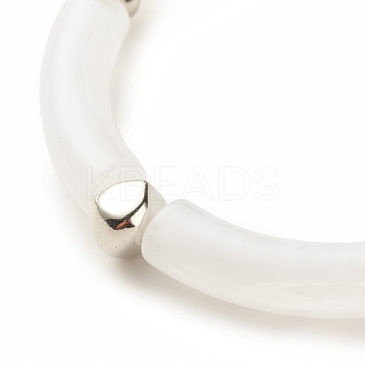 White Acrylic Curved Tube Chunky Stretch Bracelet with CCB Plastic for Women BJEW-JB08126-01-1