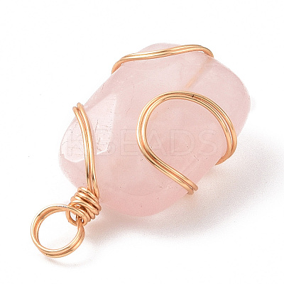Natural Rose Quartz Rectangle Pendants PALLOY-JF02106-03-1