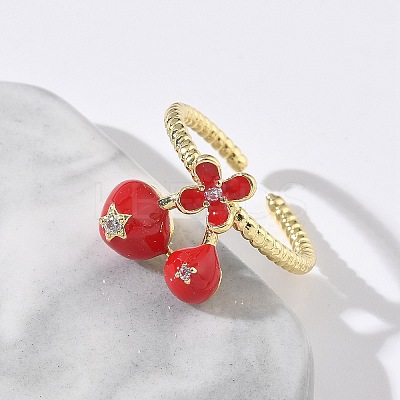 Brass Micro Pave Clear Cubic Zirconia Enamel Adjustable Cuff Rings for Women RJEW-G350-01E-G-1