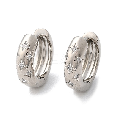Clear Cubic Zirconia Star Hoop Earrings EJEW-C022-06P-01-1