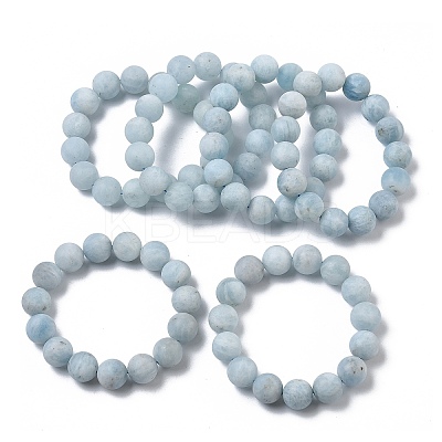 Frosted Natural Aquamarine Round Beads Stretch Bracelets for Women BJEW-Z158-01-1