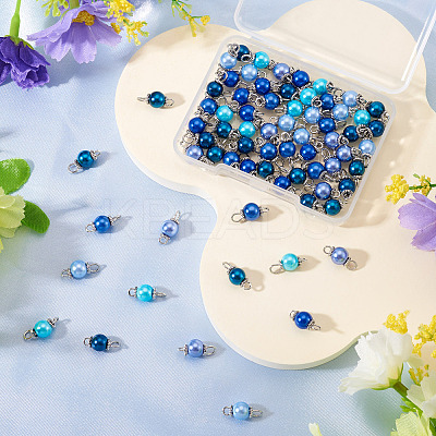 70Pcs 7 Colors Glass Pearl Round Connector Charms PALLOY-TA00265-1