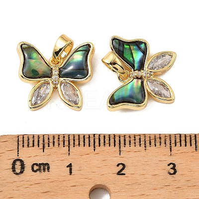 Brass & Paua Shell & Clear Cubic Zirconia Pendants KK-G538-01G-1