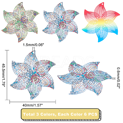 18Pcs 3 Colors 430 Stainless Steel Filigree Pendants STAS-UN0036-03-1