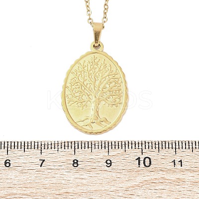 Oval Tree of Life 304 Stainless Steel Pendant Necklaces NJEW-M096-10G-1