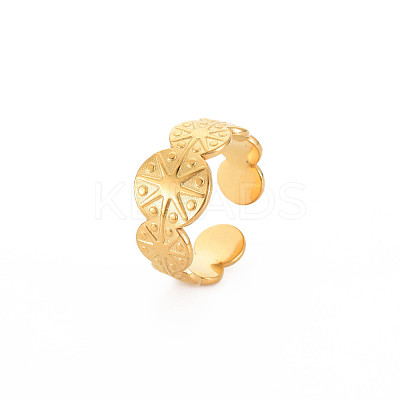 Ion Plating(IP) 304 Stainless Steel Flat Round with Sun Wrap Open Cuff Ring for Women RJEW-S405-222G-1