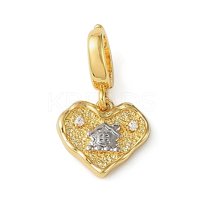 Christmas Brass Rhinestone Heart Pendant Decorations KK-H498-01G-03-1