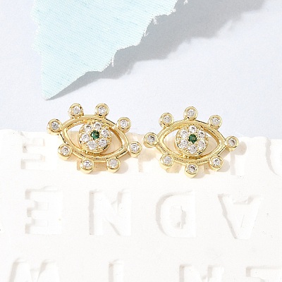 Eyes Brass Micro Pave Cubic Zirconia Stud Earrings EJEW-C186-20G-01-1