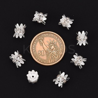 Brass Rhinestone Bead Caps X-RB-H042-14-1