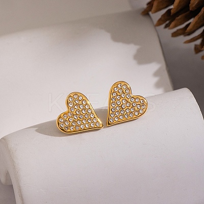 304 Stainless Steel Full Crystal Rhinestone Heart Stud Earrings for Women IV5309-2-1