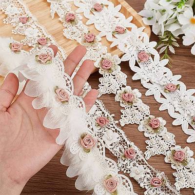 4 Yards 4 Styles Polyester Flower Lace Ribbon OCOR-AR0001-72-1