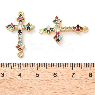 Rack Plating Brass Cubic Zirconia Religion Cross Connector Charm KK-C084-11C-G-1