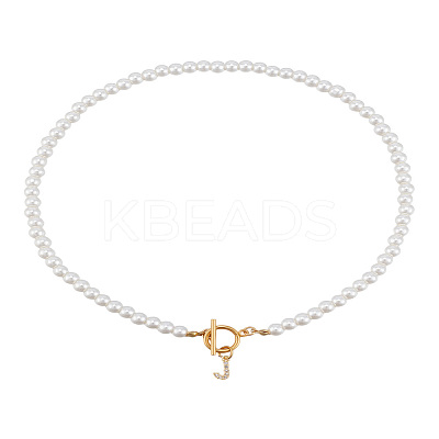 1Pc Brass Clear Cubic Zirconia Letter Pendant Necklaces NJEW-LP0001-32J-1