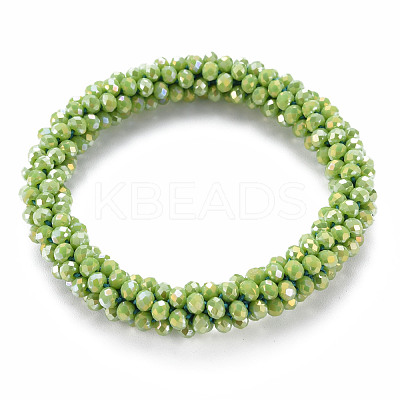 AB Color Plated Faceted Opaque Glass Beads Stretch Bracelets BJEW-S144-003D-09-1