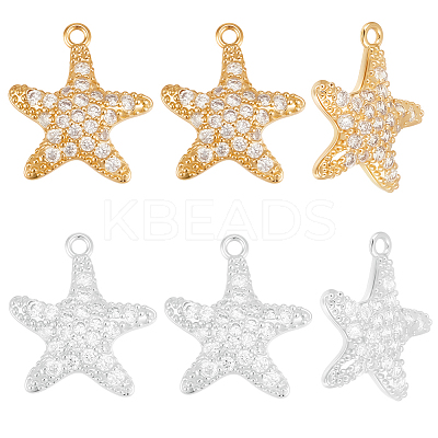 10Pcs 2 Colors Brass Micro Pave Cubic Zirconia Pendants KK-BBC0019-01-1
