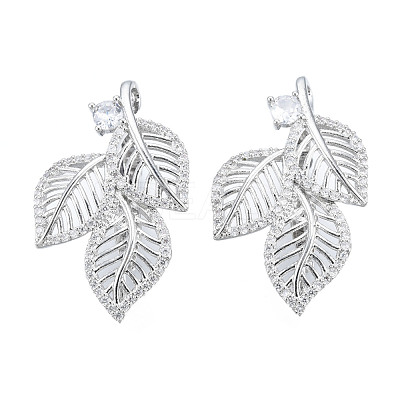 Brass Micro Pave Clear Cubic Zirconia Twister Clasps KK-N233-402P-1