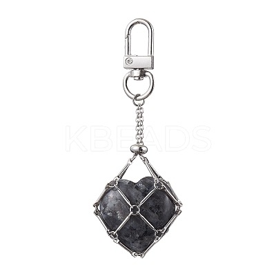 Brass Macrame Pouch Empty Stone Holder Pendant Decoration HJEW-JM01682-02-1