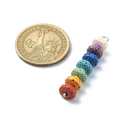 Chakra Natural Lava Rock Dyed Flat Round Connector Charms PALLOY-JF02532-01-1