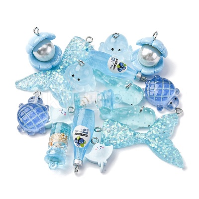 16Pcs 8 Styles Marine Organism Resin Pendants RESI-FP0001-32-1